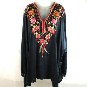 JOHNNY WAS NAVY BLUE EMBROIDERED TUNIC SIZE 3X